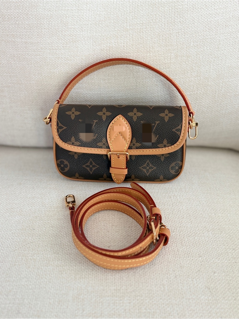 Monogram Mini Top Handle Bag in Brown and Tan